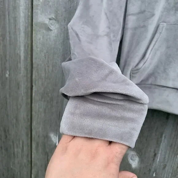 SKIMS Jacket Sz Medium Grey Velour Zip Up Hoodie Short Super Soft Loungewear - Picture 4 of 12